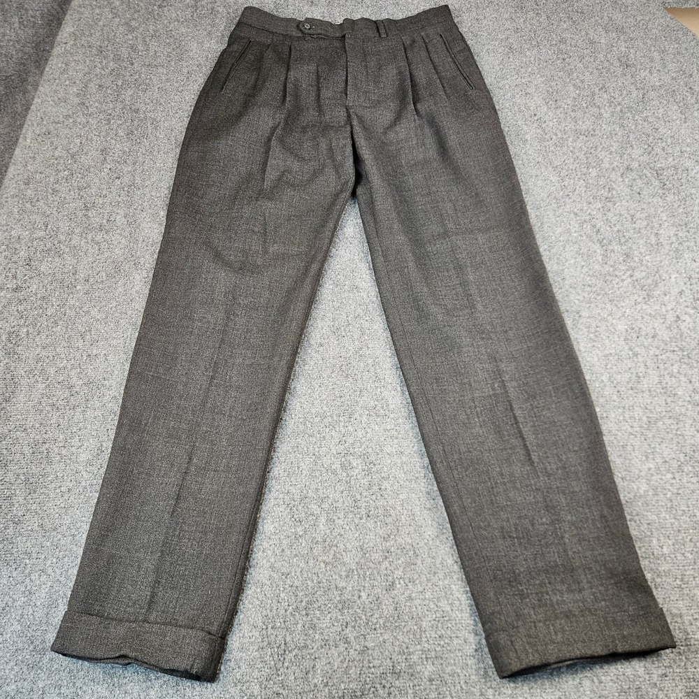 Paradox Mens 34x34 Charcoal Gray 100% Wool Double Pleated Cuffed Dress Pants